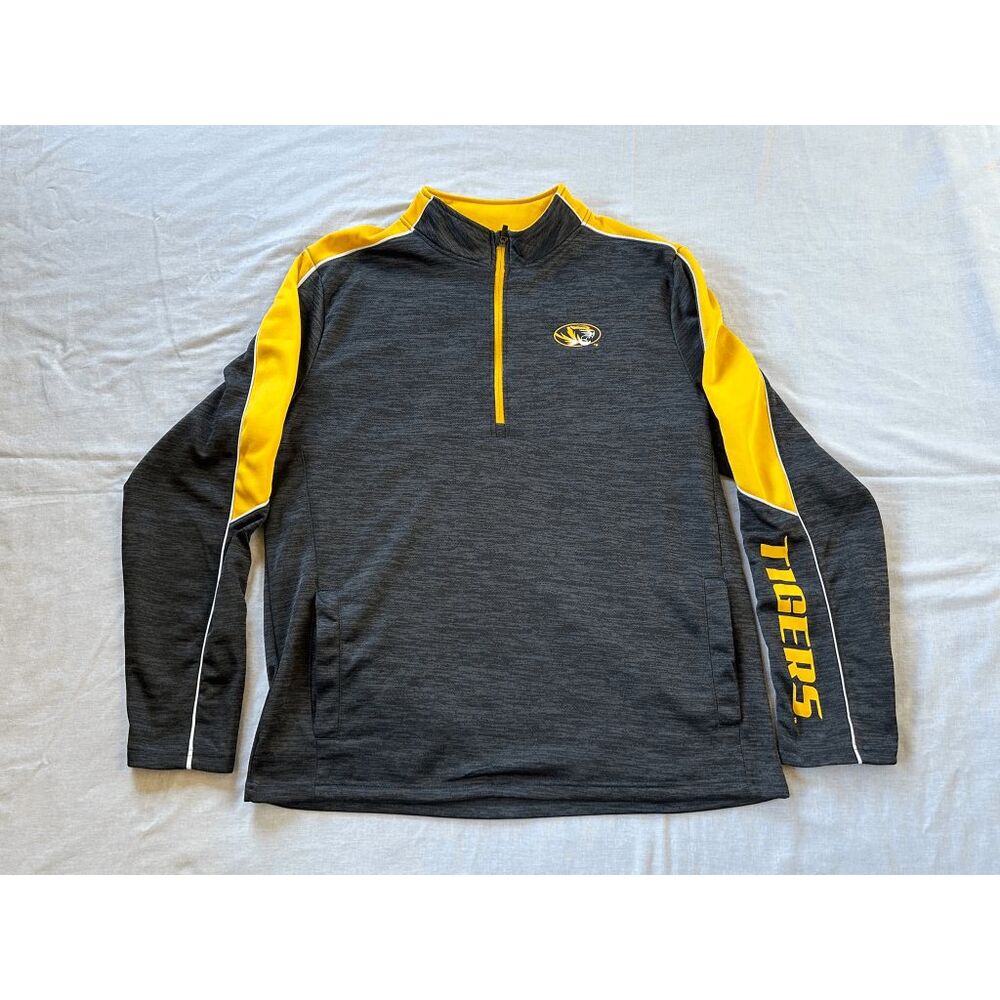 Men's Mizzou University 1/4 Zip Pullover Logo, Gray/Yellow Size XL, Pockets